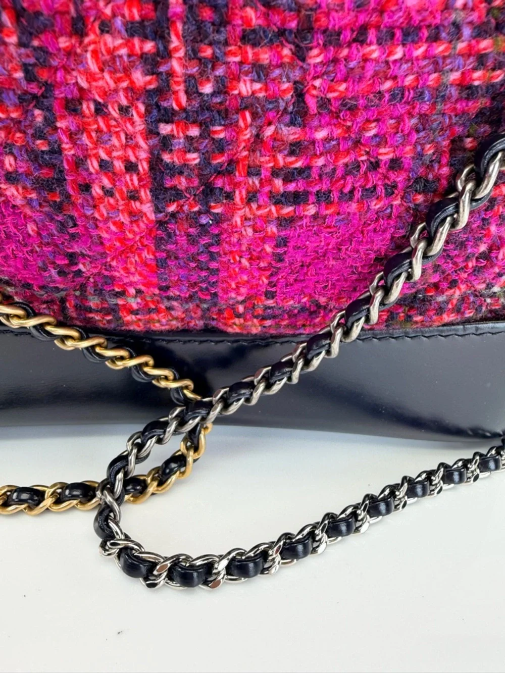 Chanel Tweed Calfskin Quilted Gabrielle Backpack Pink Multicolor